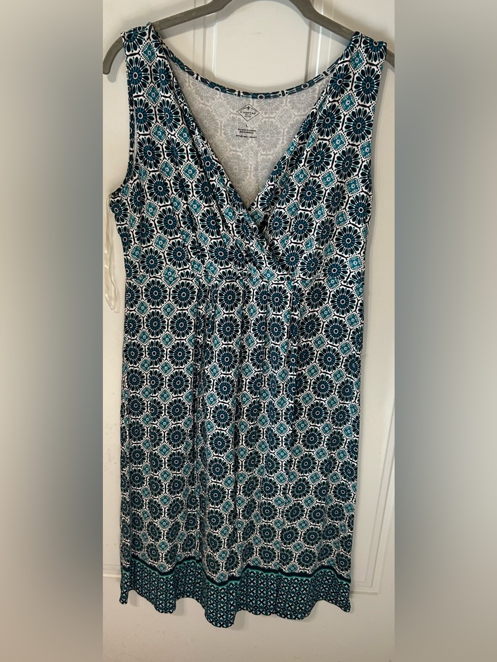 St. John's Bay Teal and White Patterned woman’s dress Size L